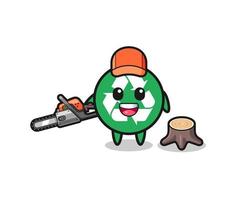 recycling lumberjack character holding a chainsaw vector