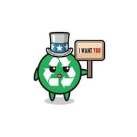 recycling cartoon as uncle Sam holding the banner I want you vector