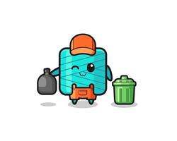 the mascot of cute yarn spool as garbage collector vector