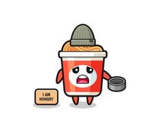 cute instant noodle beggar cartoon character vector