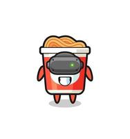 cute instant noodle using VR headset vector