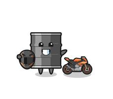 cute oil drum cartoon as a motorcycle racer vector