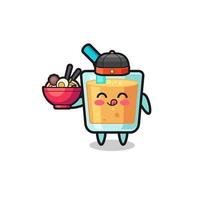 orange juice as Chinese chef mascot holding a noodle bowl vector