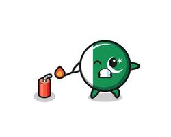 pakistan flag mascot illustration playing firecracker vector