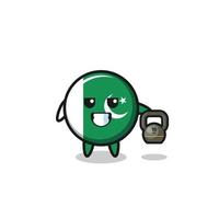 pakistan flag mascot lifting kettlebell in the gym vector