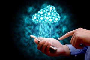 Cloud computing, technology connectivity concept, Businessman using mobile phone connect to cloud network. photo