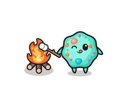 amoeba character is burning marshmallow vector