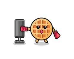 circle waffle boxer cartoon doing training with punching bag vector