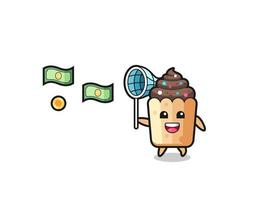 illustration of the cupcake catching flying money vector