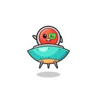 emergency panic button cartoon riding a future spaceship vector