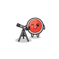 emergency panic button astronomer mascot with a modern telescope vector