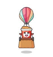 instant noodle mascot riding a hot air balloon vector