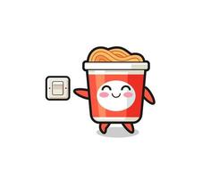 cartoon instant noodle is turning off light vector