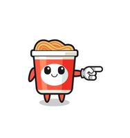 instant noodle mascot with pointing right gesture vector