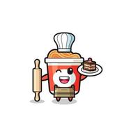 instant noodle as pastry chef mascot hold rolling pin vector