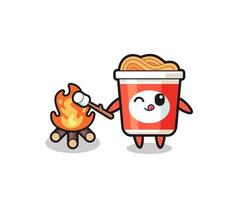 instant noodle character is burning marshmallow vector