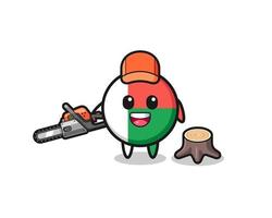 madagascar flag lumberjack character holding a chainsaw vector