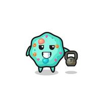 amoeba mascot lifting kettlebell in the gym vector