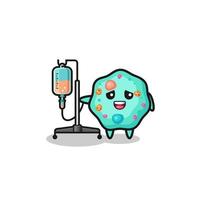 cute amoeba character standing with infusion pole vector