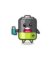 battery mascot having asthma while holding the inhaler vector