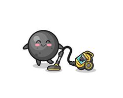 cute cannon ball holding vacuum cleaner illustration vector