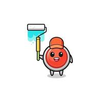 the emergency panic button painter mascot with a paint roller vector