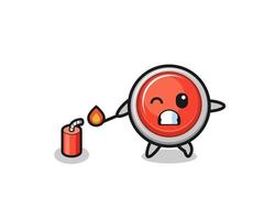 emergency panic button mascot illustration playing firecracker vector