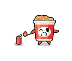 instant noodle mascot illustration playing firecracker vector