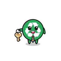 cute recycling as a real estate agent mascot vector