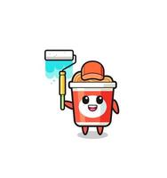 the instant noodle painter mascot with a paint roller vector