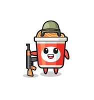 cute instant noodle mascot as a soldier vector