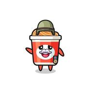 cute instant noodle as veteran cartoon vector