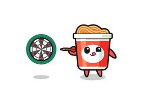 cute instant noodle is playing dart vector