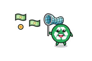 illustration of the recycling catching flying money vector