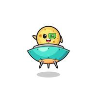 round cheese cartoon riding a future spaceship vector