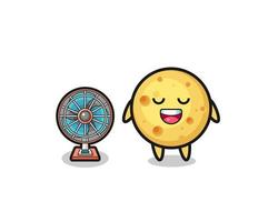 cute round cheese is standing in front of the fan vector