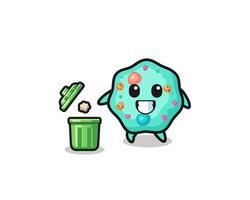 illustration of the amoeba throwing garbage in the trash can vector