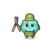 cute amoeba as gardener mascot vector