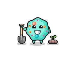 cute amoeba cartoon is planting a tree seed vector