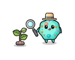 cute amoeba herbalist researching a plants vector