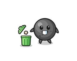 illustration of the cannon ball throwing garbage in the trash can vector