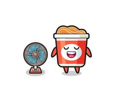 cute instant noodle is standing in front of the fan vector