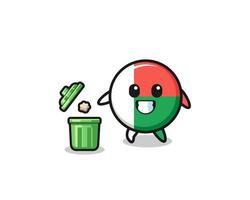 illustration of the madagascar flag throwing garbage in the trash can vector
