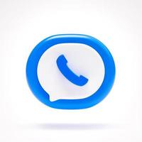 botón de símbolo de signo de icono de contacto de teléfono en la burbuja de voz azul sobre fondo blanco representación 3d foto