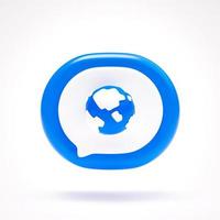 Earth globe internet icon sign symbol button on blue speech bubble on white background 3D rendering photo