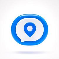 Pin navigation map location icon sign symbol button on blue speech bubble on white background 3D rendering photo