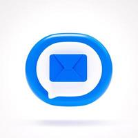 Mail message or envelope icon sign symbol button on blue speech bubble on white background 3D rendering photo
