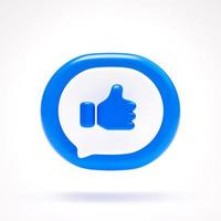 Like or thumb up icon good sign or symbol button on blue speech bubble on white background 3D rendering photo