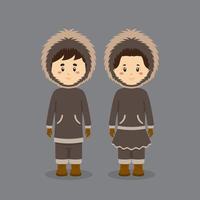 Couple Character Wearing Eskimo Alaska Traditional Dress vector