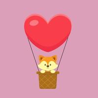 Cute Fox Hot Air Balloon Cartoon vector